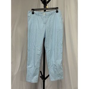 Ladies Crown & Ivy Blue White Striped Seersucker Cropped Pants Size 6